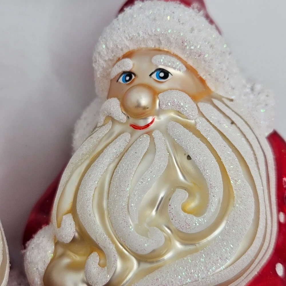 Pier 1 Imports Santa‎ Glass Ornaments Set of 2 Poland Hand Blown Red Christmas
